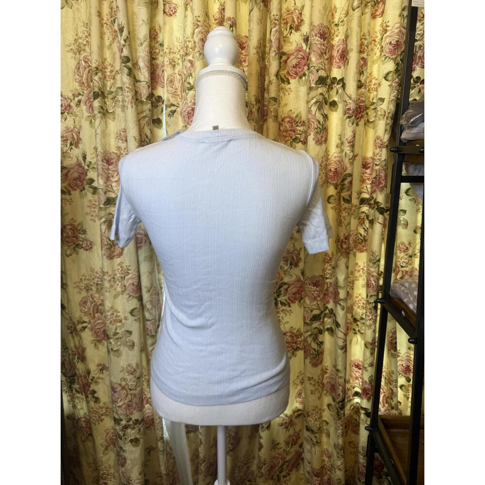 NWT! Madewell Light Blue Ribbed V-Neck Fitted Top Women's XS - Picture 4 of 6
